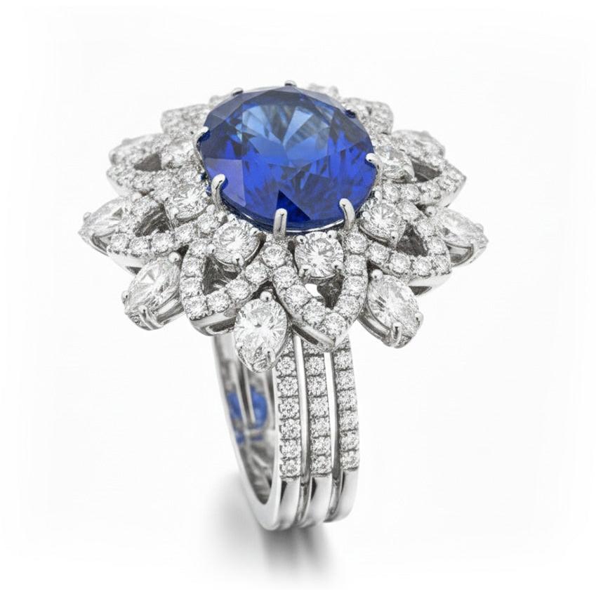 Big Oval Sapphire Natural Earth Mined Diamond Ring