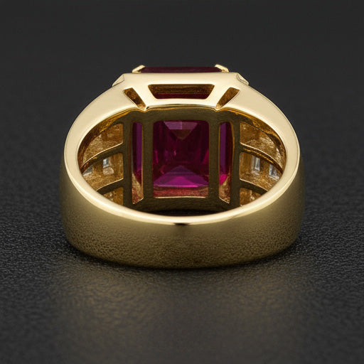 Pigeon Blood Ruby Mens Ring 11.00-ct 10K Yellow Gold – side view