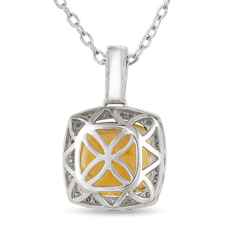 Big Cushion Citrine With Natural Earth Mined Diamonds 26.75 Ct Pendant White Gold 14K