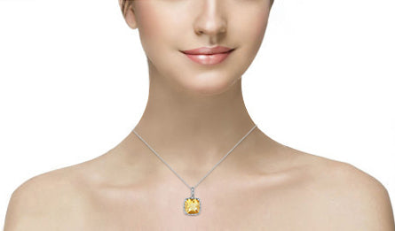 Big Cushion Citrine With Natural Earth Mined Diamonds 26.75 Ct Pendant White Gold 14K