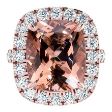Big Cushion Morganite 12.50 Cts With Diamonds Ring Rose Gold 14K