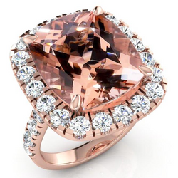 Big Cushion Morganite 12.50 Cts With Natural Earth Mined Diamonds Ring Rose Gold 14K