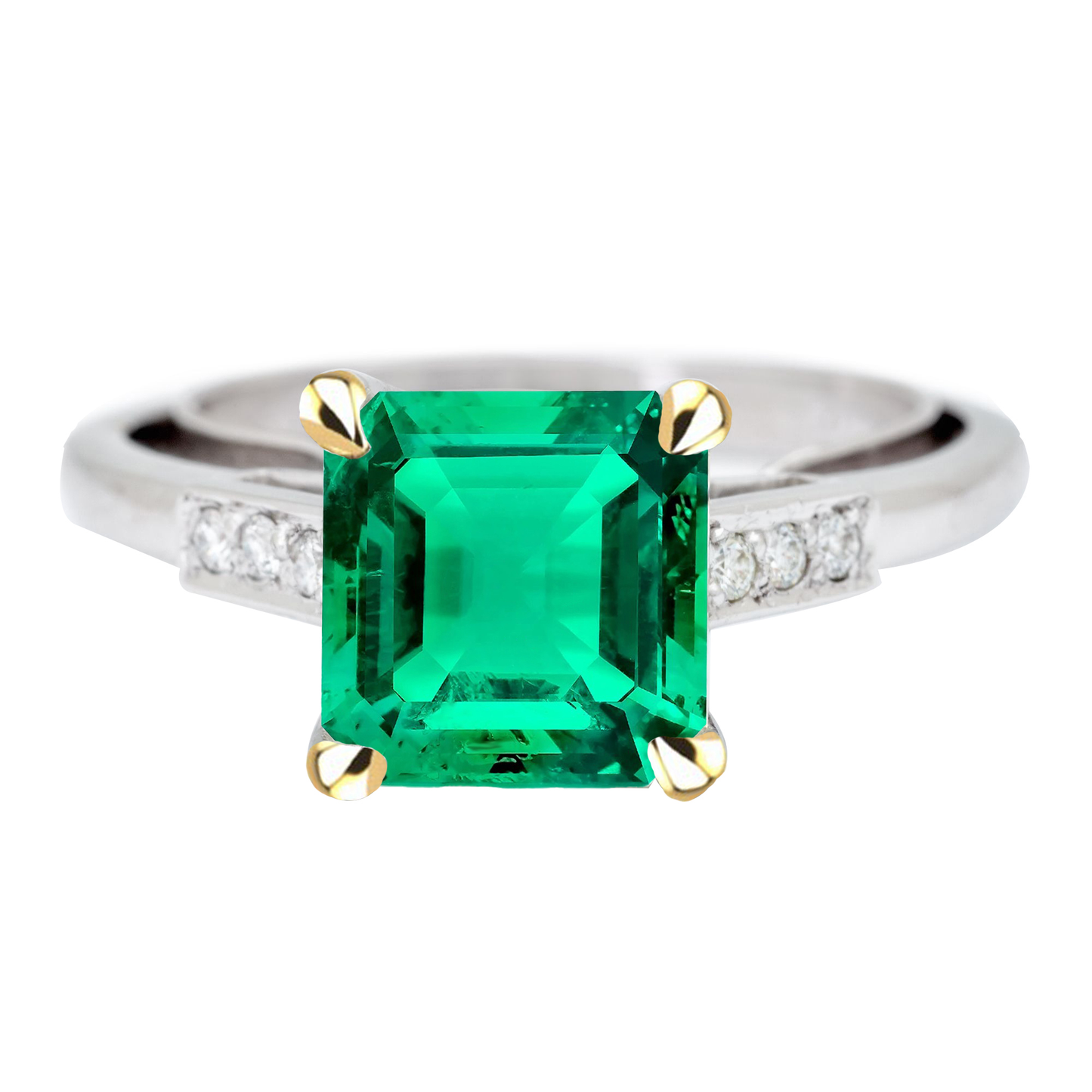 Authentic Colombian Emerald Gemstone Ring 5 ct 14 Karat Two Tone Gold – main view