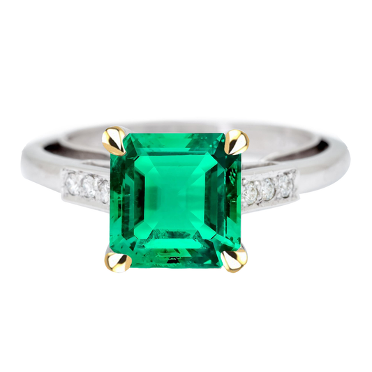Authentic Colombian Emerald Gemstone Ring 5 ct 14 Karat Two Tone Gold – main view