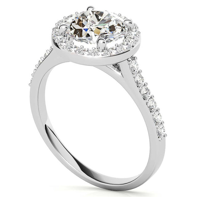 Old Mine Cut Brilliant Diamond ring in 14K White Gold – front view