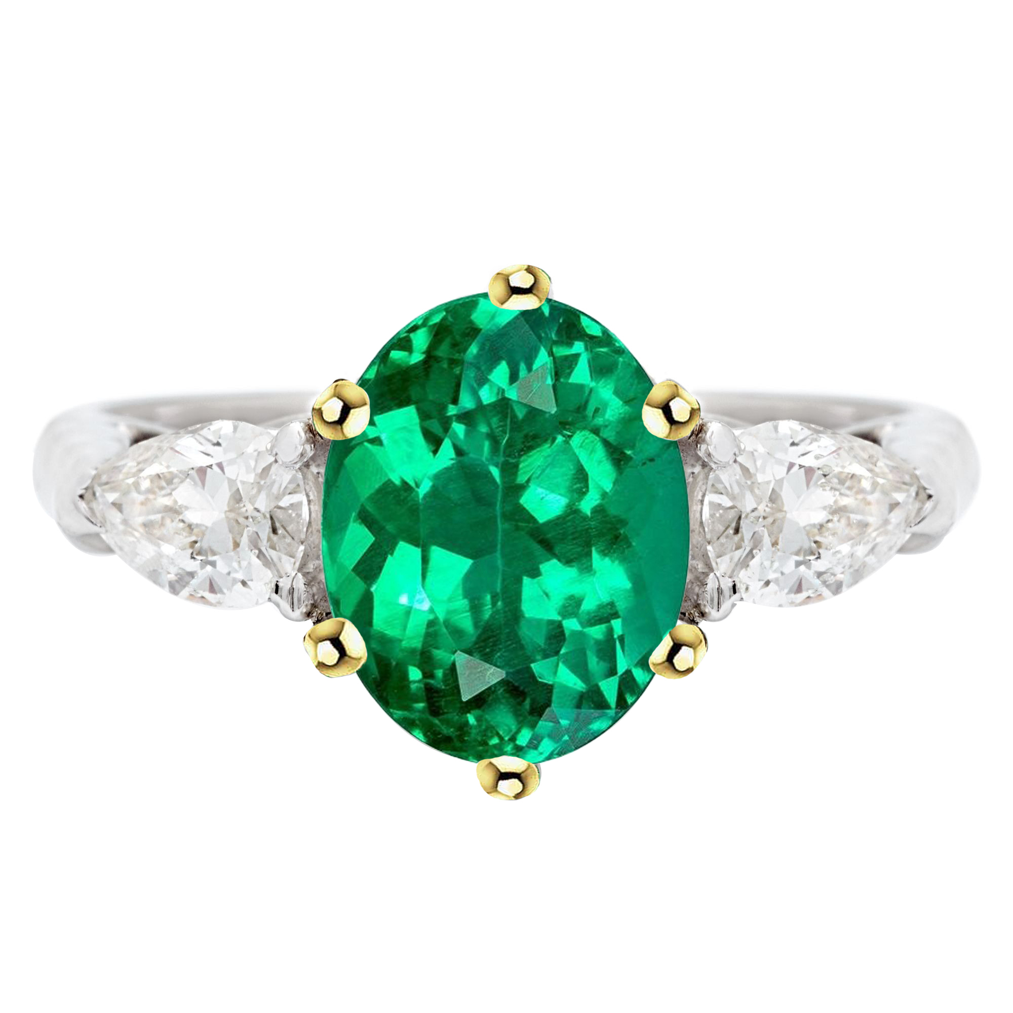 Colombian Emerald Oval Cut Gemstone Ring in 14K Two Tone Gold – main view