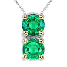 Emerald Round Cut Precious Stone Pendant in 14 Karat Two Tone Gold – main view