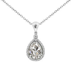 Old Mine Cut Brilliant Diamond Drop Pendant in 14K White Gold