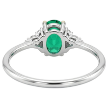 Fine Emerald Oval Precious Stone Ring in 14 Karat Two Tone Gold – back view