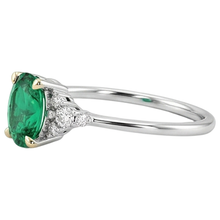 Authentic Fine Emerald Precious Stone Ring 2 ct 14 Karat Two Tone Gold – profile view