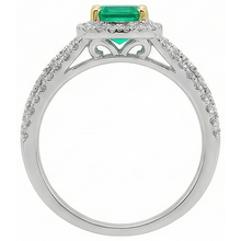 Cushion Cut Colombian Emerald ring in Two-Tone 14K Gold – angle view