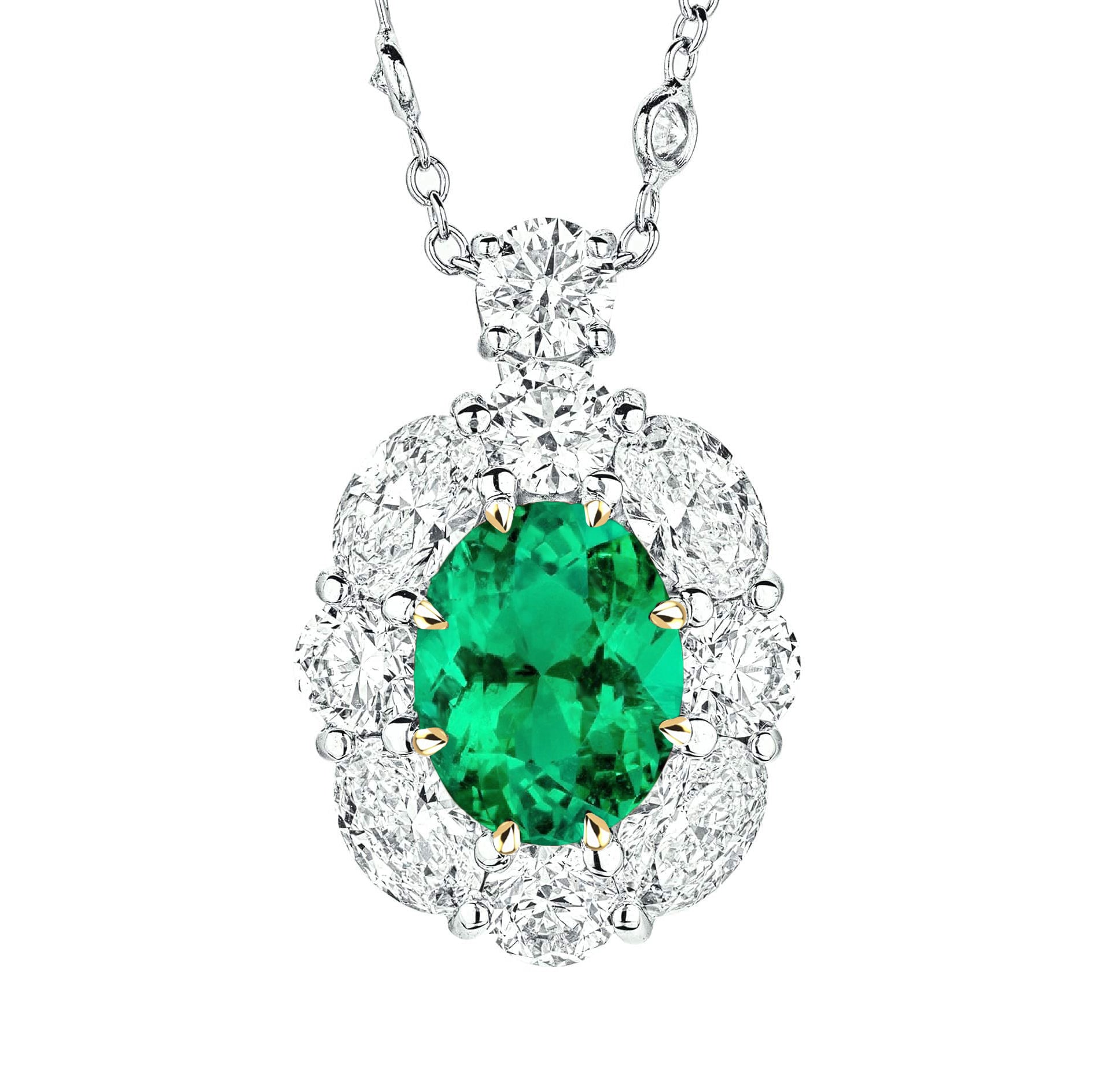 Oval Colombian Emerald ring in 14K Two Tone Gold – main view