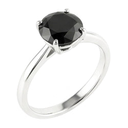 Black Diamond Engagement Ring 3.5 Carat Real Round Solitaire Plain 14K White Gold
