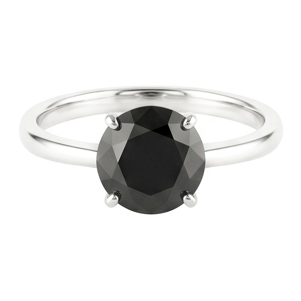 Black Diamond Engagement Ring 3.5 Carat Real Round Solitaire Plain 14K White Gold