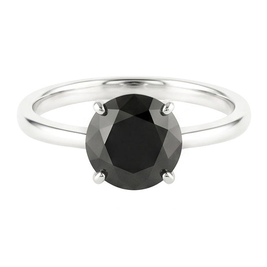 Black Diamond Engagement Ring 3.5 Carat Real Round Solitaire Plain 14K White Gold