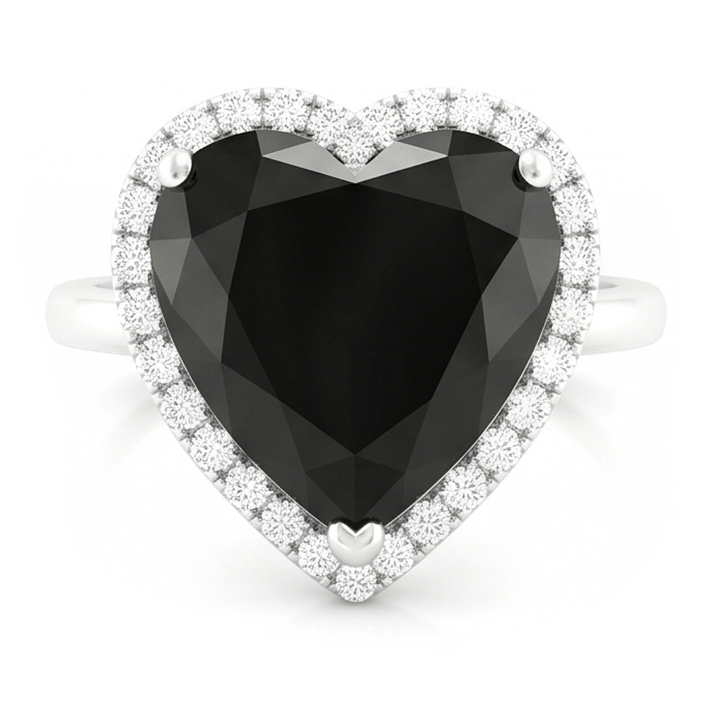 Black Diamond Engagement Ring 3 Carat Real Heart Halo Plain 14K White Gold