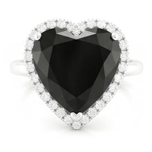 Black Diamond Engagement Ring 3 Carat Real Heart Halo Plain 14K White Gold