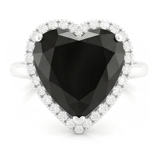Black Diamond Engagement Ring 3 Carat Real Heart Halo Plain 14K White Gold