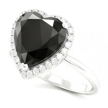 Black Diamond Engagement Ring 3 Carat Real Heart Halo Plain 14K White Gold