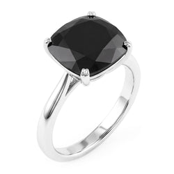 Black Diamond Engagement Ring 5 Carat Real Cushion Solitaire Knife Edge 14K White Gold