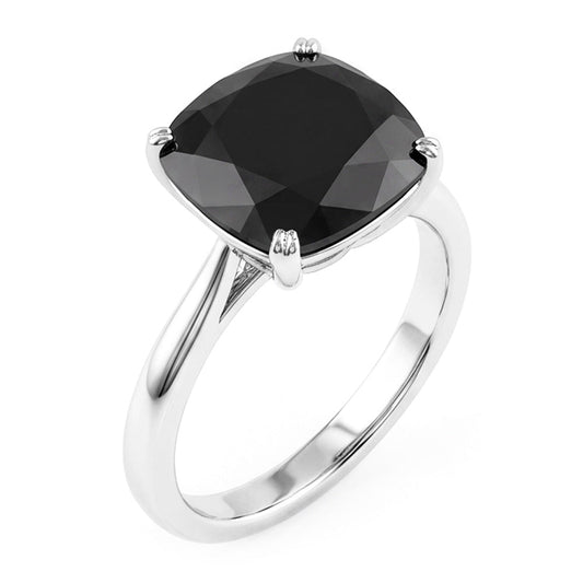 Black Diamond Engagement Ring 5 Carat Real Cushion Solitaire Knife Edge 14K White Gold