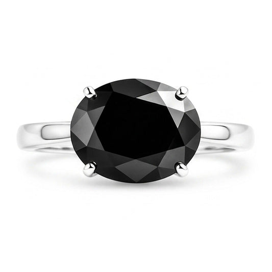 Black Diamond Engagement Ring 5 Carat Real Oval Solitaire Tapered 14K White Gold