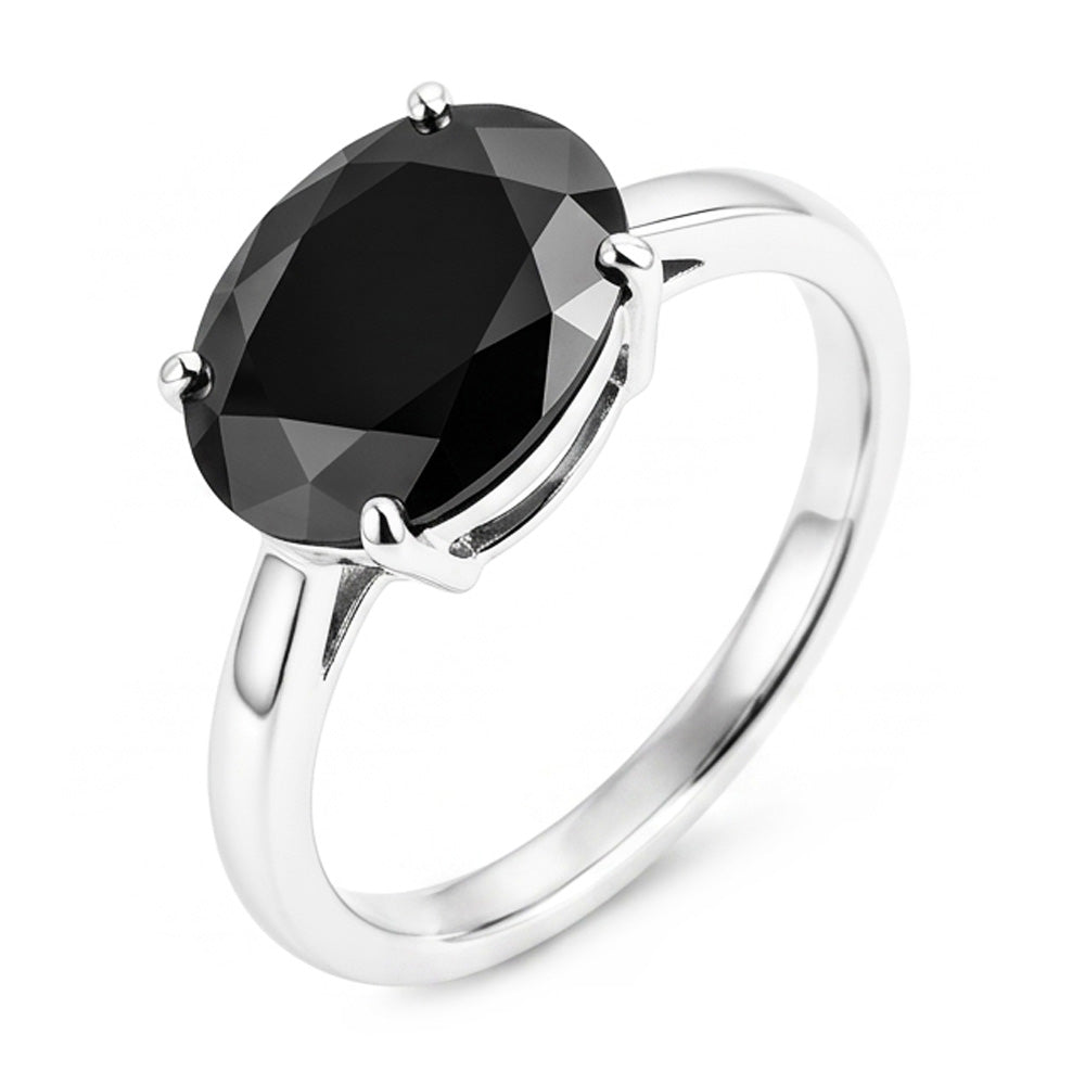 Black Diamond Engagement Ring 5 Carat Real Oval Solitaire Tapered 14K White Gold