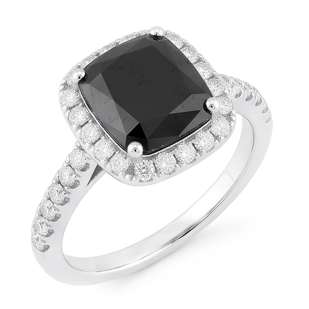 Black Diamond Engagement Ring 5 Carat Real Radiant Halo 14K White Gold