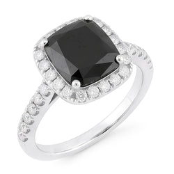 Black Diamond Engagement Ring 5 Carat Real Radiant Halo 14K White Gold