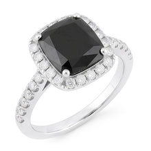 Black Diamond Engagement Ring 5 Carat Real Radiant Halo 14K White Gold