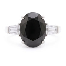 Black Diamond Gold Ring 3.6 Carat Natural Oval Baguette Three Stone 14K White