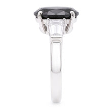 Black Diamond Gold Ring 3.6 Carat Natural Oval Baguette Three Stone 14K White