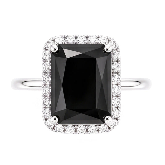 Black Diamond Jewellery 3.5 Carat Real Radiant Halo Ring 14K White Gold