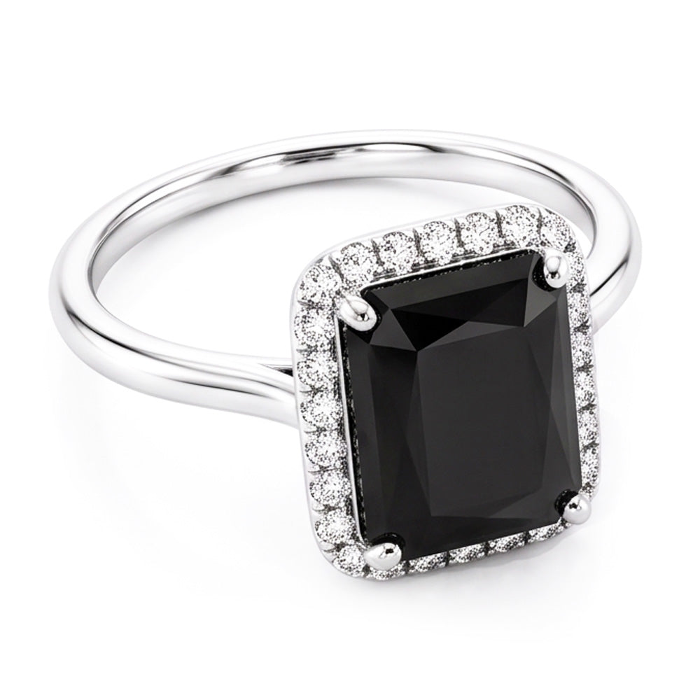 Black Diamond Jewellery 3.5 Carat Real Radiant Halo Ring 14K White Gold