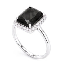 Black Diamond Jewellery 3.5 Carat Real Radiant Halo Ring 14K White Gold
