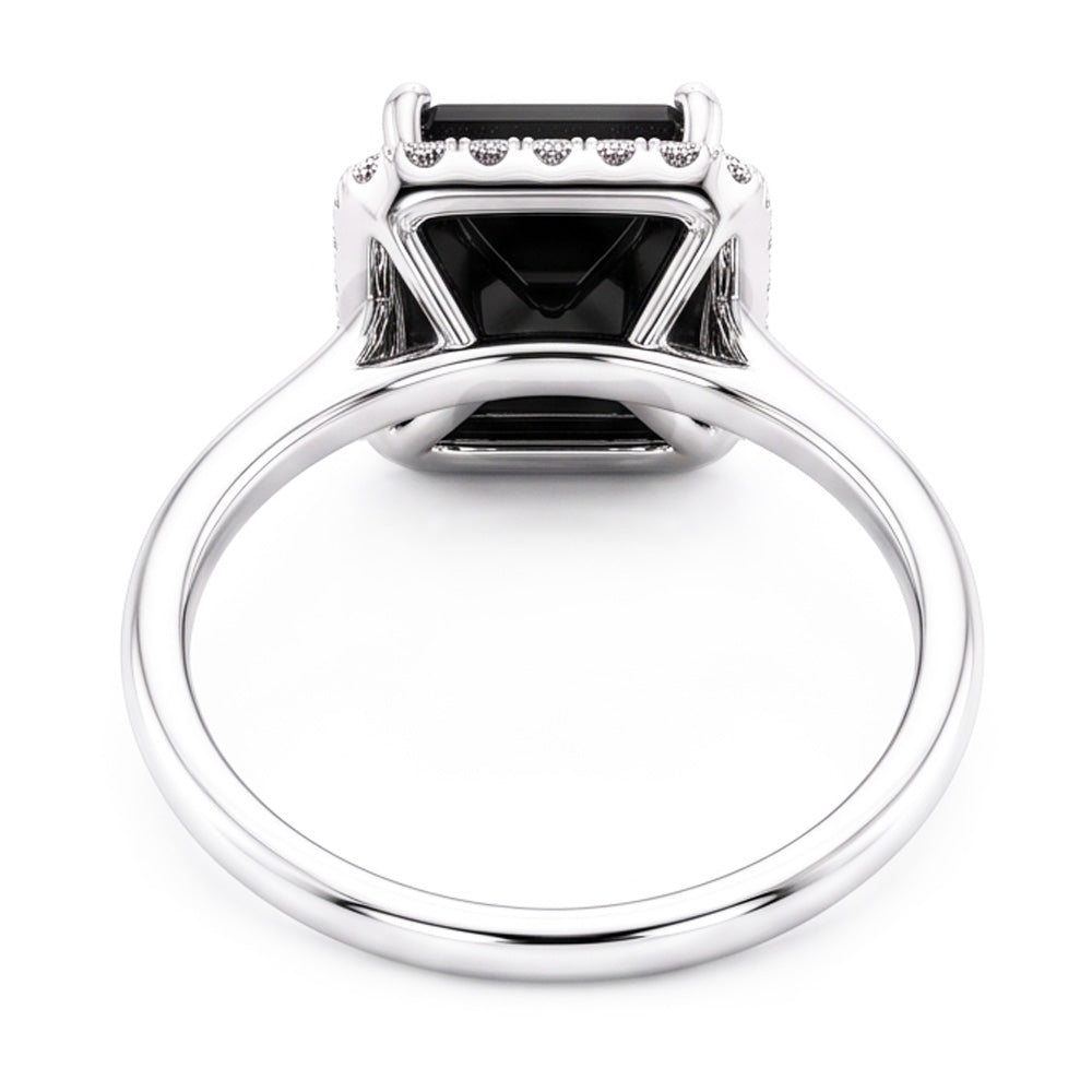 Black Diamond Jewellery 3.5 Carat Real Radiant Halo Ring 14K White Gold
