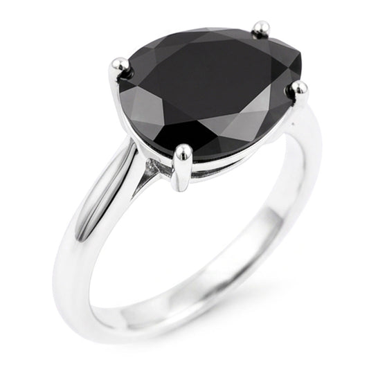Black Diamond Jewellery 5 Carat Genuine Pear Solitaire Knife Edge Ring 14K White Gold