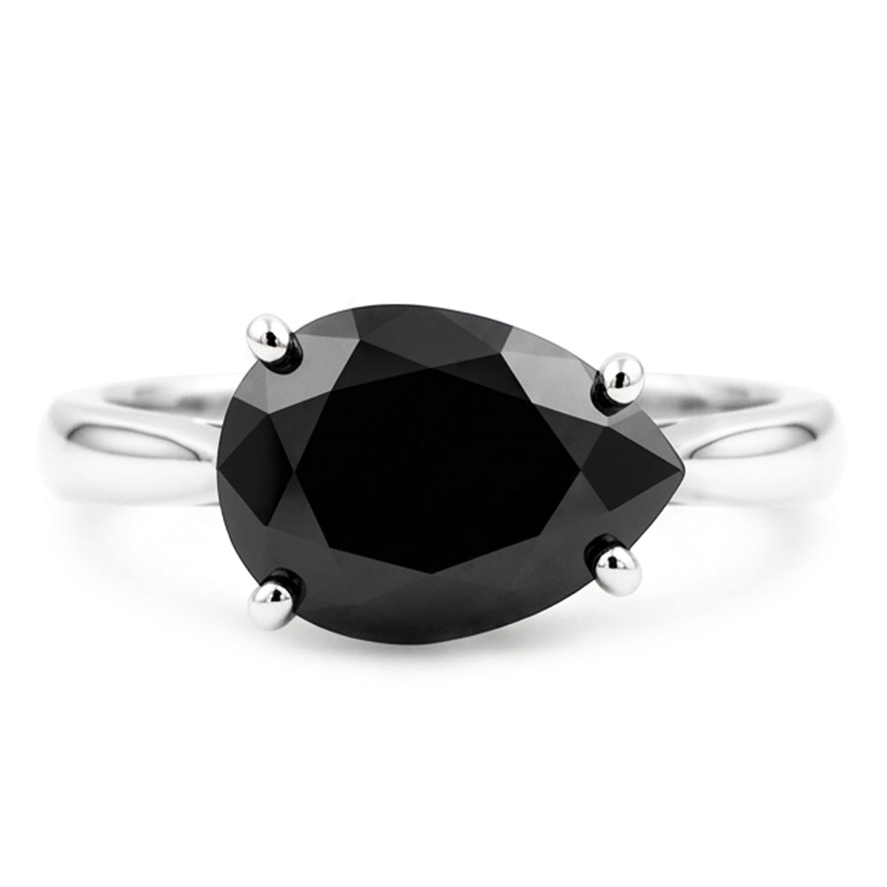 Black Diamond Jewellery 5 Carat Genuine Pear Solitaire Knife Edge Ring 14K White Gold