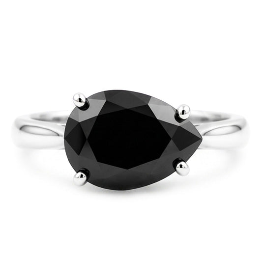 Black Diamond Jewellery 5 Carat Genuine Pear Solitaire Knife Edge Ring 14K White Gold
