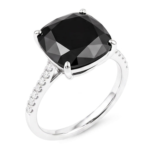 Black Diamond Jewellery 6 Carat Genuine Cushion Solitaire Ring 14K White Gold