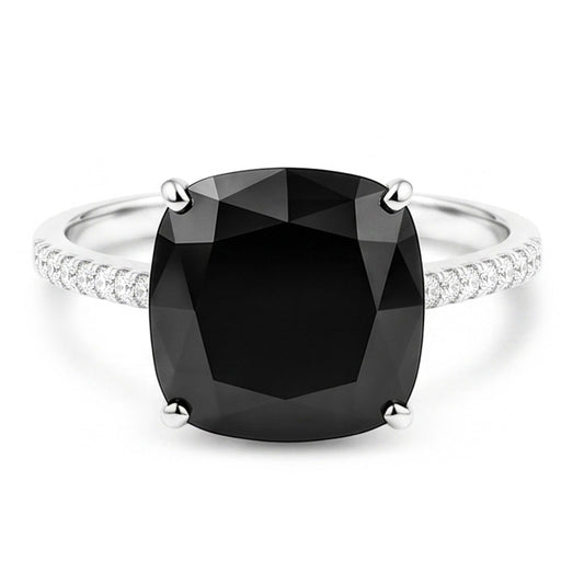 Black Diamond Jewellery 6 Carat Genuine Cushion Solitaire Ring 14K White Gold