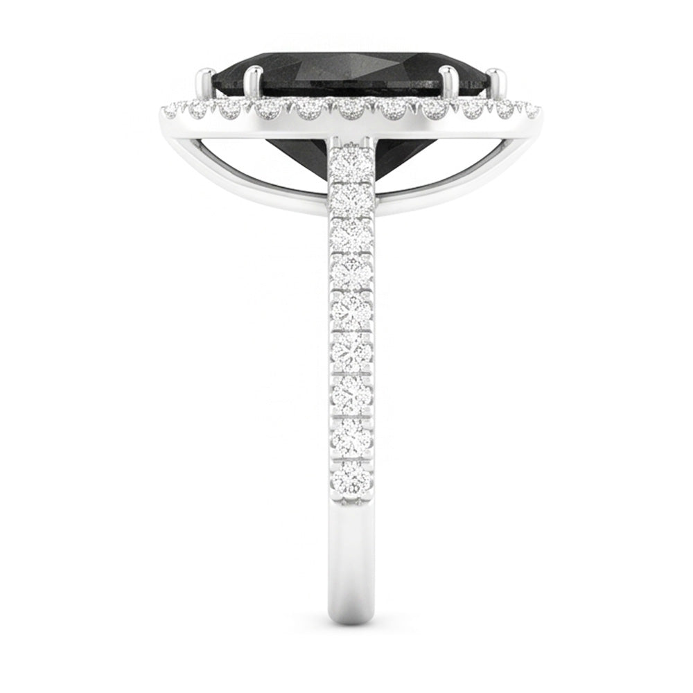 Black Diamond Jewellery 6 Carat Genuine Marquise Halo Ring 14K White Gold
