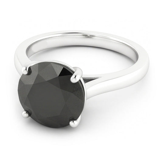Black Diamond Marriage Ring 3.5 Carat Genuine Round Solitaire Cathedral 14K White Gold