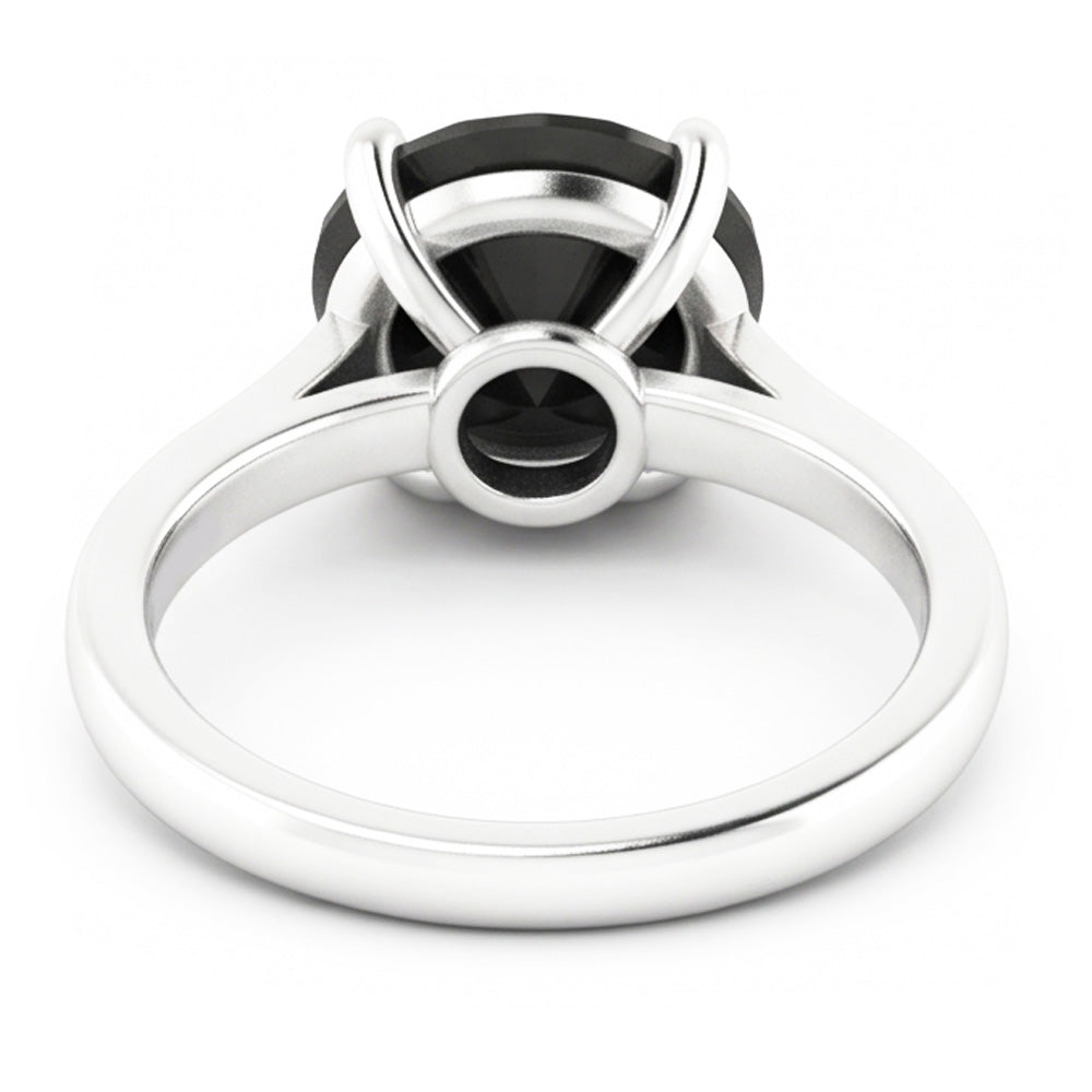 Black Diamond Marriage Ring 3.5 Carat Genuine Round Solitaire Cathedral 14K White Gold
