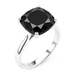 Black Diamond Marriage Ring 5 Carat Genuine Cushion Solitaire Cathedral 14K White Gold