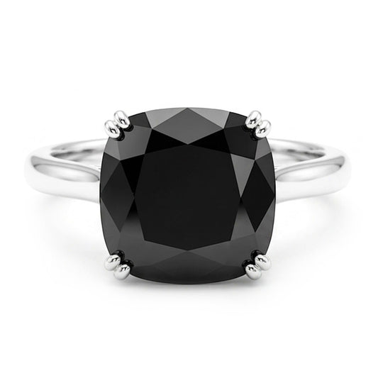 Black Diamond Marriage Ring 5 Carat Genuine Cushion Solitaire Cathedral 14K White Gold