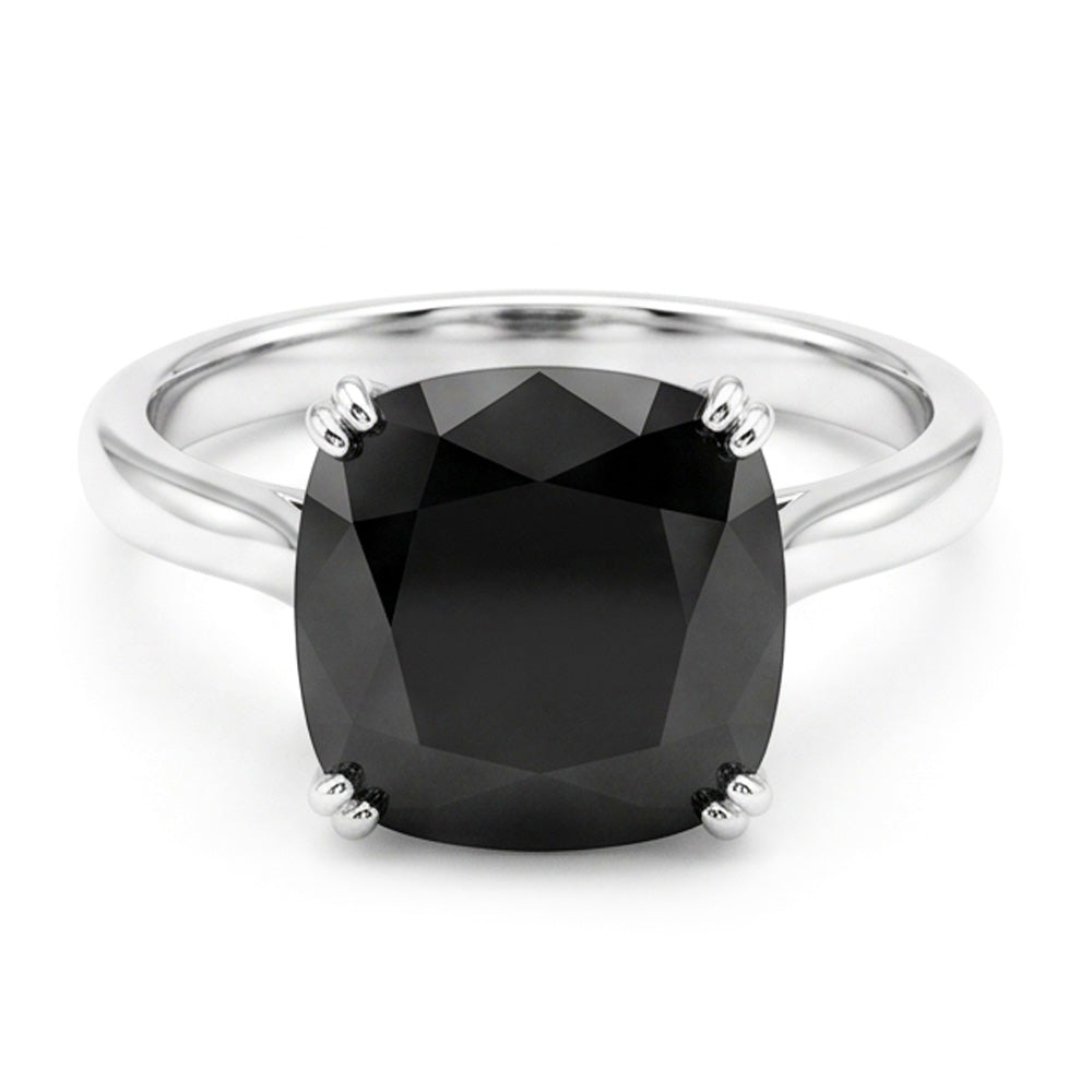 Black Diamond Marriage Ring 5 Carat Genuine Cushion Solitaire Cathedral 14K White Gold