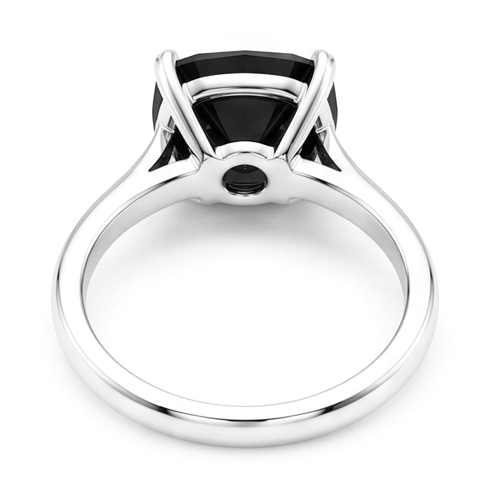Black Diamond Marriage Ring 5 Carat Genuine Cushion Solitaire Cathedral 14K White Gold