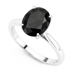 Black Diamond Marriage Ring 5 Carat Genuine Oval Solitaire Knife Edge 14K White Gold