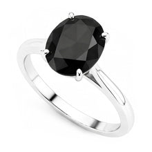 Black Diamond Marriage Ring 5 Carat Genuine Oval Solitaire Knife Edge 14K White Gold